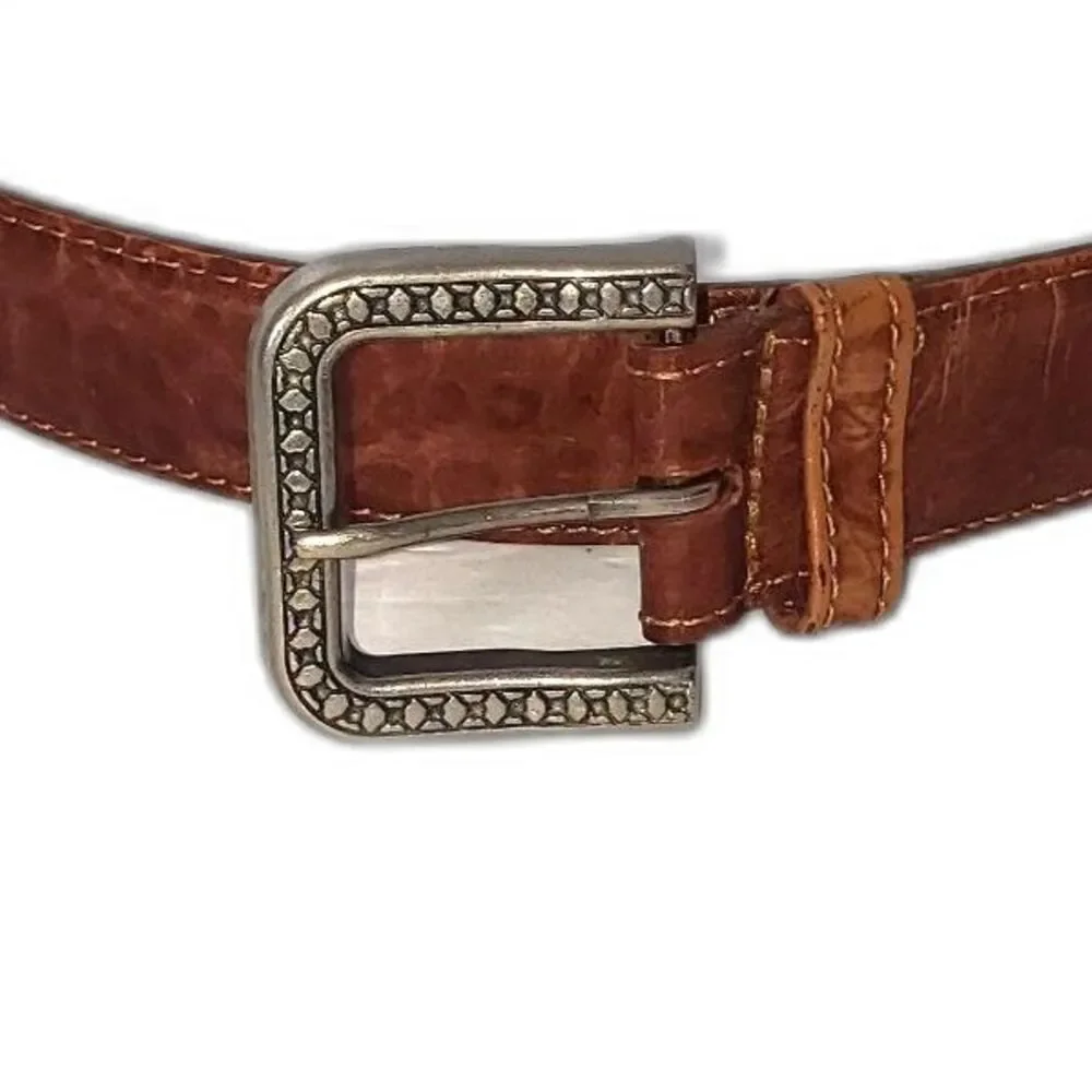 GAP Brown Genuine Leather Embossed Textured Belt with Silver Buckle Size Small